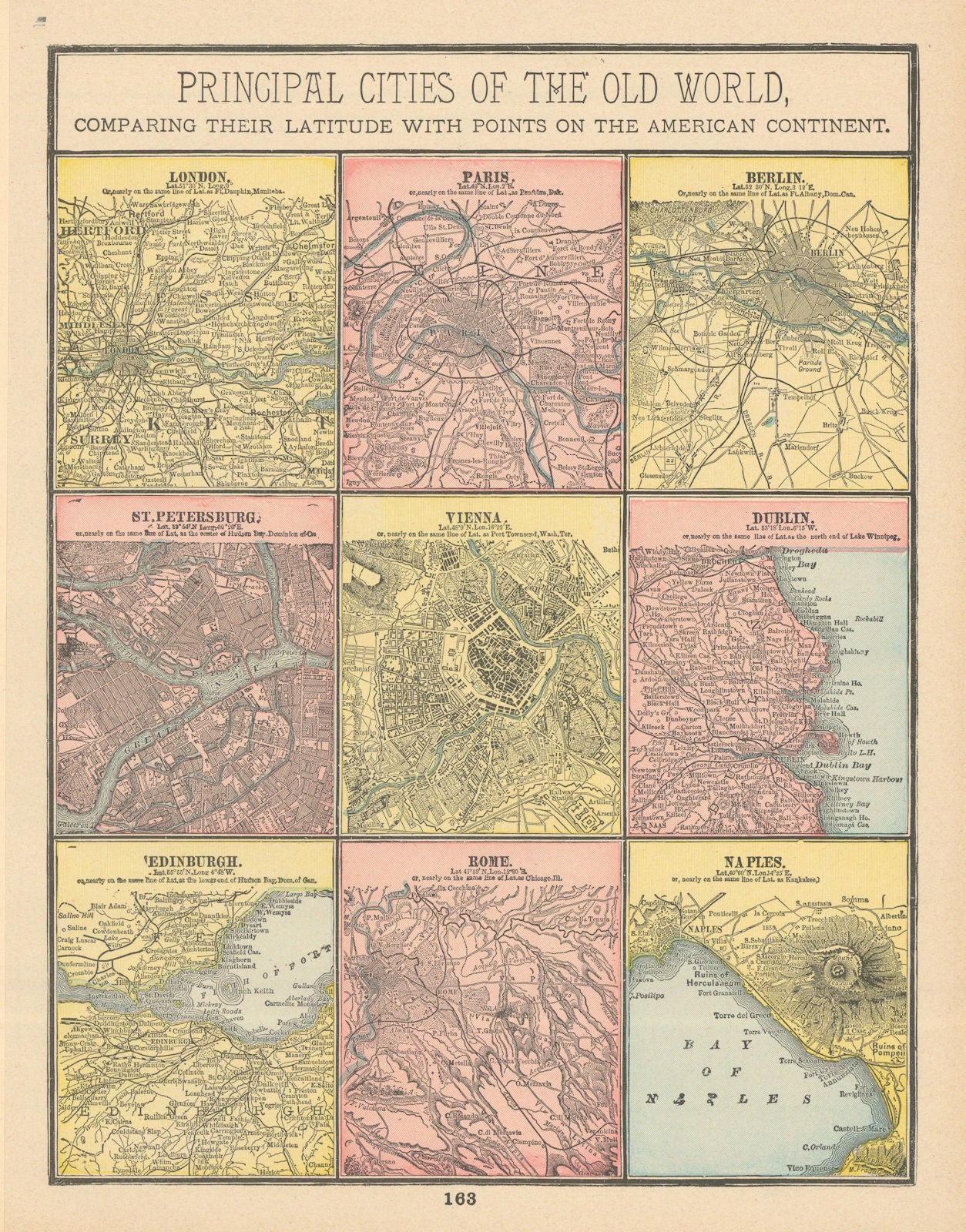 European cities. London Paris Berlin Vienna Dublin Rome Naples. CRAM 1894 map